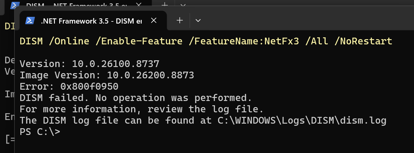 Ошибка 0x800f0950 при попытке включить NetFx3 — строка 0x800F0950 в таблице кодов